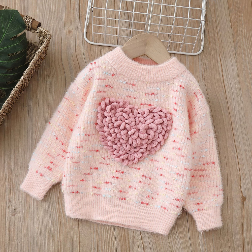 Girlsweater round neck knitting bottom shirt new arrival heartcolorfulsweetfleece-linedthickened children's sweater
