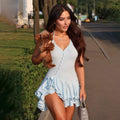 european and american cross-border summer new arrival: spicy girl slim-fit halter neck ruffle single-breasted design dress