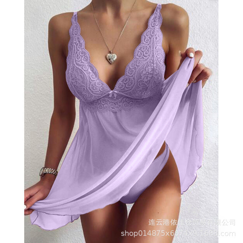 Export sexy women's dress breathable mesh lace sexy nightgown women's sexyintimates party pajamas