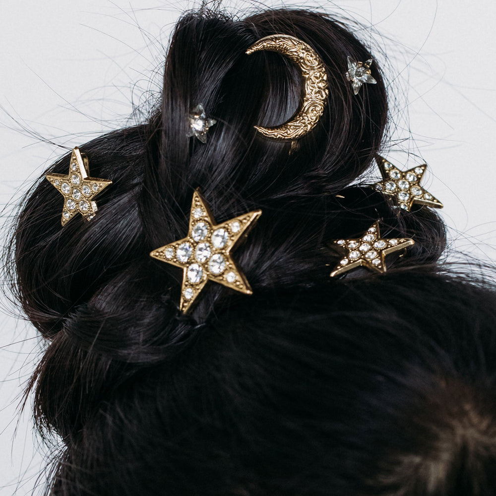 Wholesale rhinestone star hair clips - european & american style cross-border jewelry - versatile new year's bridesmaid moon bobby pin hair clip set for women
