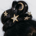 Wholesale rhinestone star hair clips - european & american style cross-border jewelry - versatile new year's bridesmaid moon bobby pin hair clip set for women