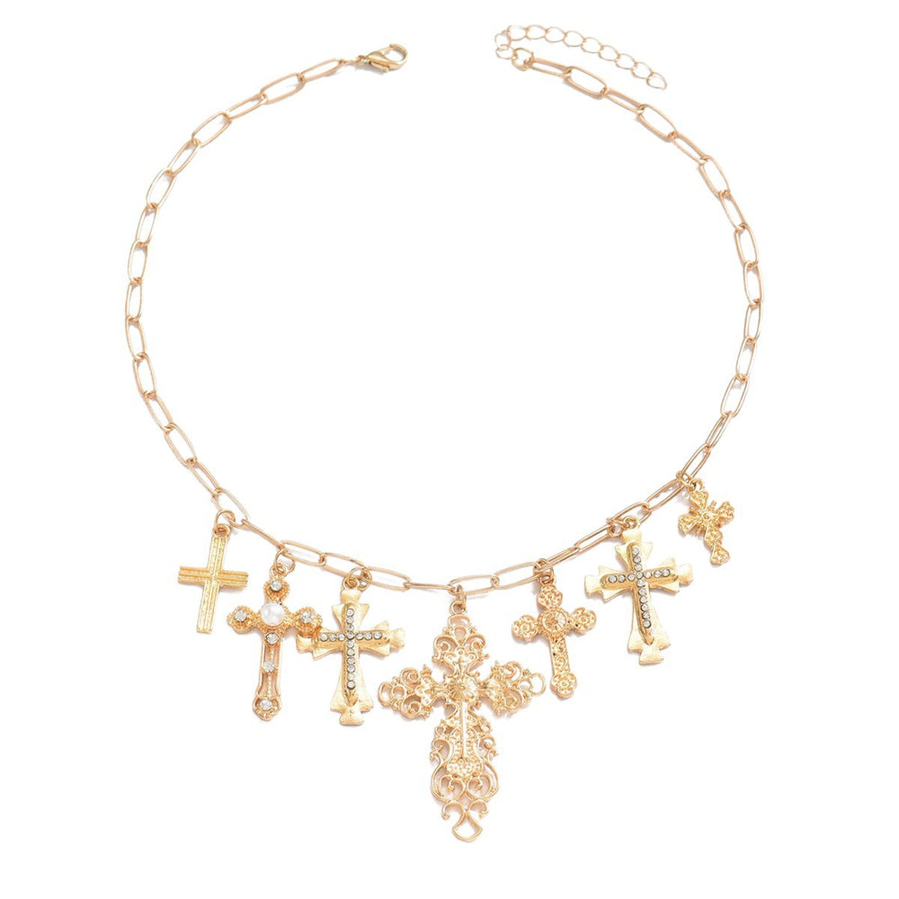 Wholesale diamond-studded cross necklace - european & american cross-border niche design accessories - women's hip-hop punk metal clavicle chain