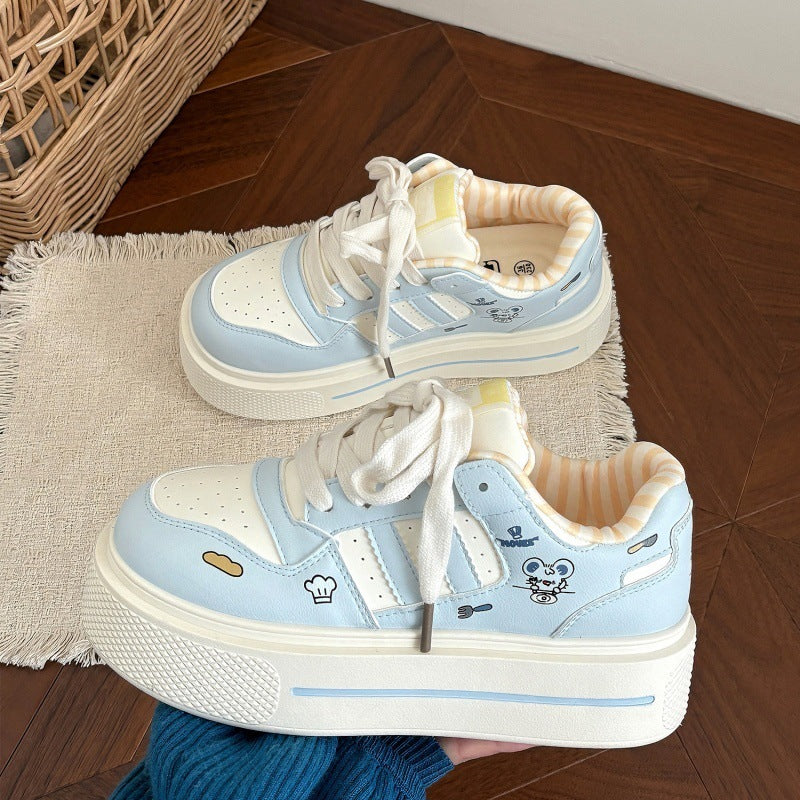 Thick soleheight increasingwhite shoes women's korean style all-match skirt shoes 2026new arrival student bread shoes casual sneakers