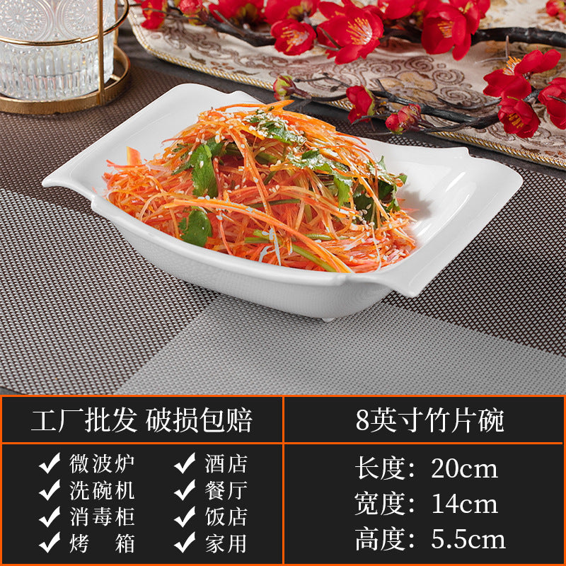 High-end ceramic pure cabbage plate, special-shaped asymmetrical cold dish plate, stir-fry plate, tableware for restaurants and hotels