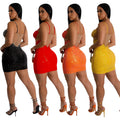 C6768 cross-border   fashion women's solid color mesh rhinestone suspender mini dress