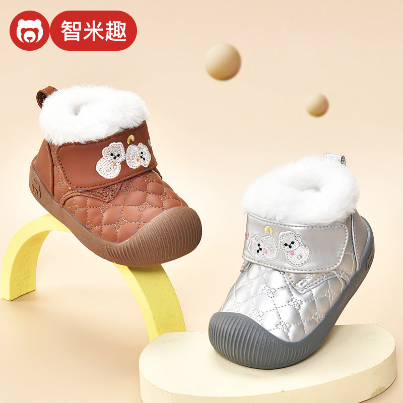 Toddler shoes for boys and girls, autumn/winter, baby cotton shoes, fleece-lined, soft sole, ages 0-1-3 years, warm baby shoes