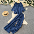 Light mature style round neck sweetbowsprintingtwo-piece set women's spring autumwork clothing style three-quarter sleeve fashionablesuit