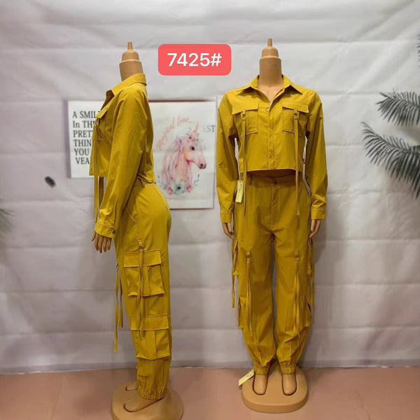 2025 new   women's clothing, fashionable large-size multi-pocket work pants casual suit 7425 #in stock