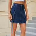 summer european and american women's clothing cross-border  new elastic waist tie-up denim cargo skirt casual mini skirt trendy