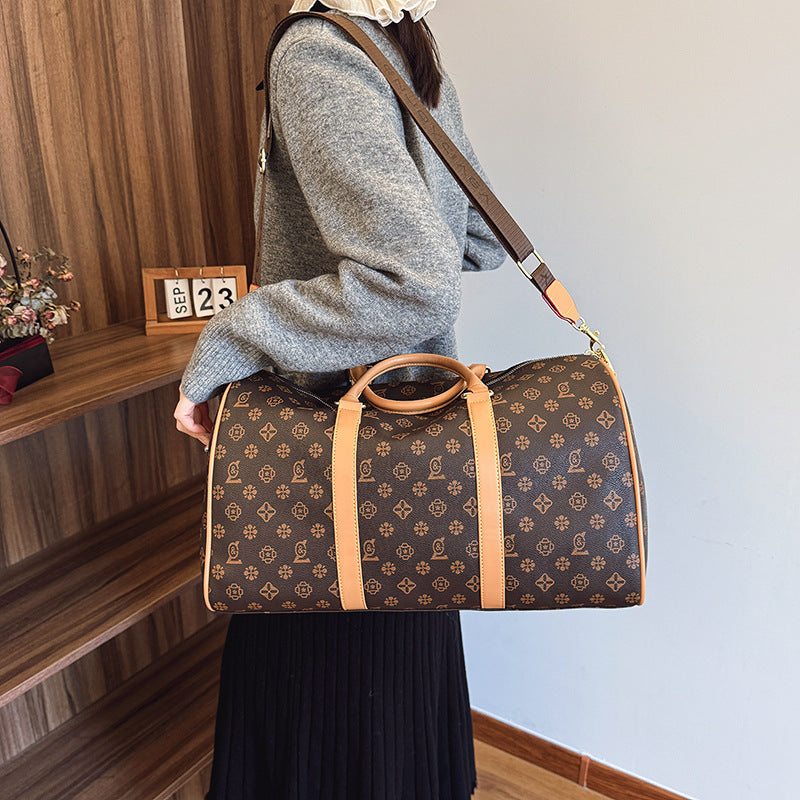 Travel bag for women, short-distance satchel, large-capacity business trip luggage bag, shoulder cross-body boston printing pillow bag for women