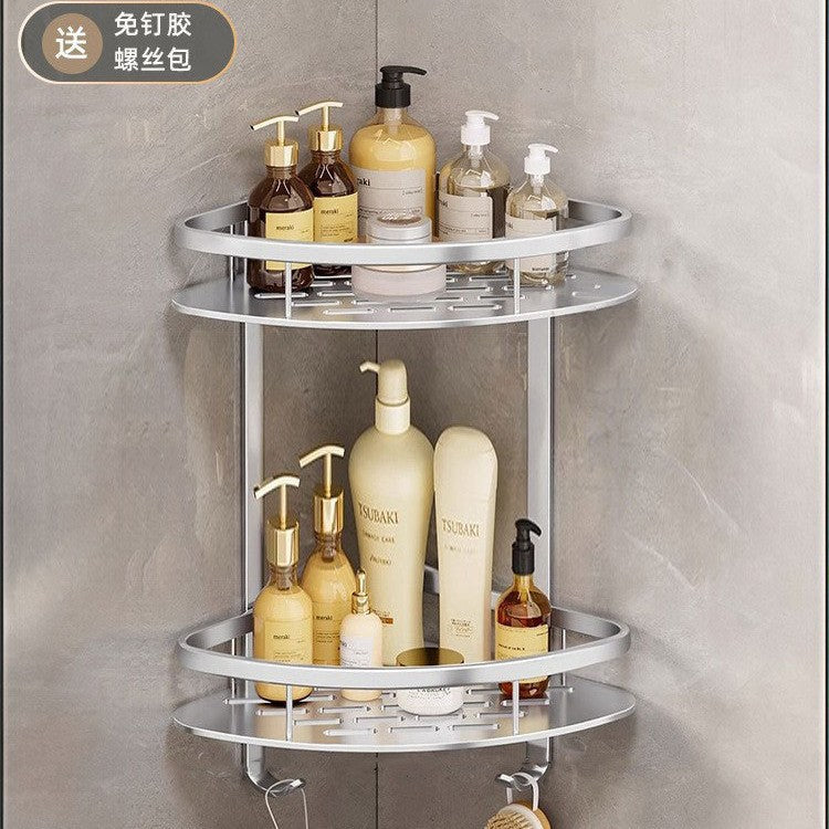 Space aluminum toilet rack bathroom triangular basket non-punching wall rack toilet toilet corner storage rack