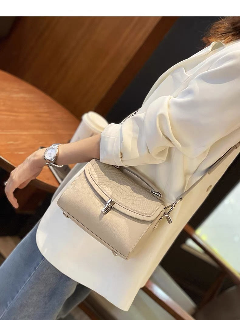 Genuine leather women's small bag 2024 new simple elegant small square bag shoulder crossbody bag women's soft leather handbag