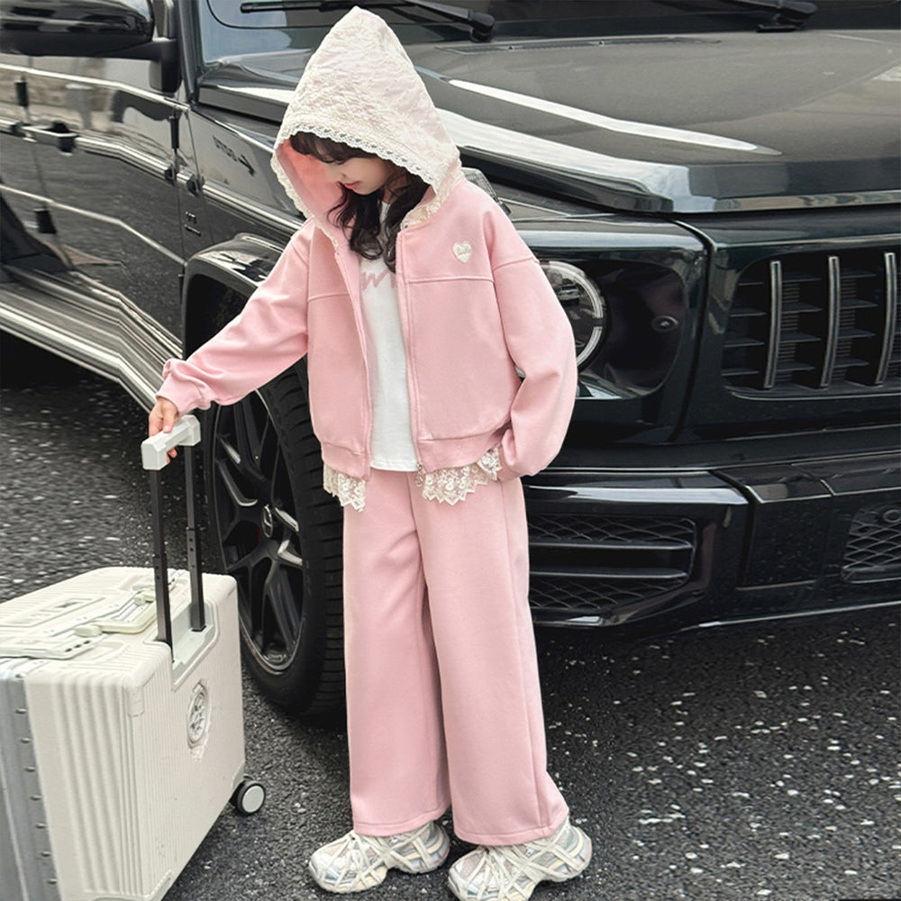 Girls' super cute korean style outerwear autumn collection  new girls' spring and autumn chic sweatshirt set sporty two-piece outfit