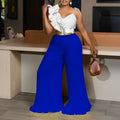 C8605 european and american style  foreign trade sexy ruffle sleeveless top wide leg pants fashion set