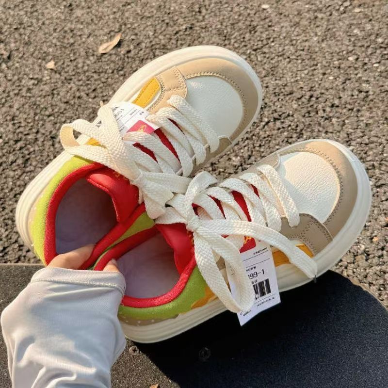 Kids chunky sole bread shoes girls' versatile flats unique white sneakers girls' spring new arrivals children's casual shoes