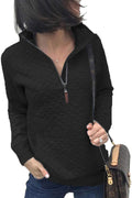 cross-border spring/autumn european and american zip-up pullover quilted sweatshirt knitted long sleeve mock neck pullover with pockets pol
