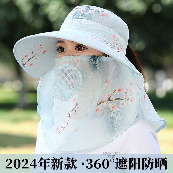 New hat, mask integrated sunscreen women's summer ultraviolet face mask, outdoor sun hat, sun hat women