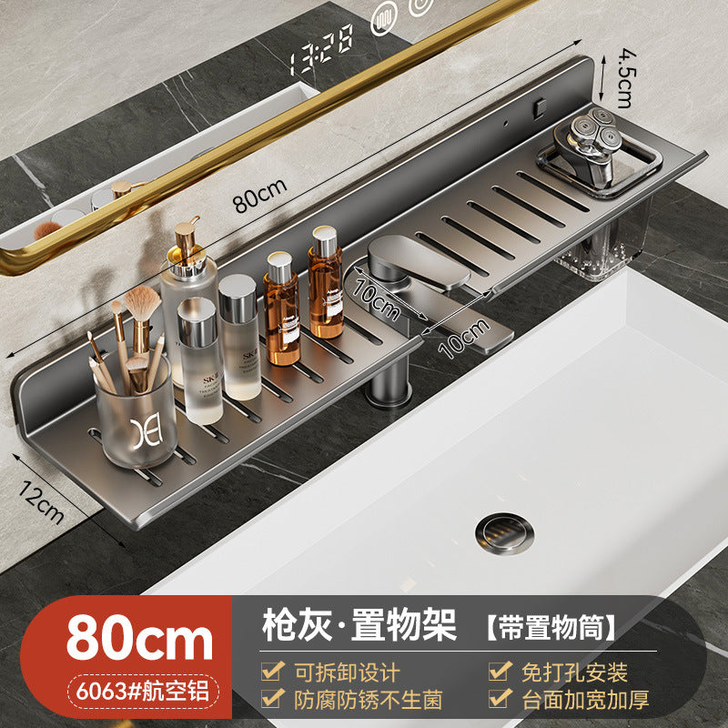 Washstand Shelf Mirror Front Faucet Washstand Washbasin Wall Hanging No Punching Storage Bathroom Toilet