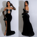C6786 cross-border   fashion women's solid color sexy bandeau rhinestone embellished maxi dress