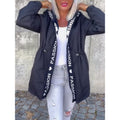 fashionwinternew arrivalcasual hooded drawstring zipper flap pocket pantsletter cotton jacketoutwear women's clothing
