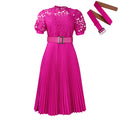 D499 european and american style women's  new short-sleeve lace trim pleated african dress - cross-border evening gown