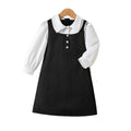 Girl fake two-piece vest dress small fragrant style cutelong sleevesshirtkids black and white patchworkvest long skirt