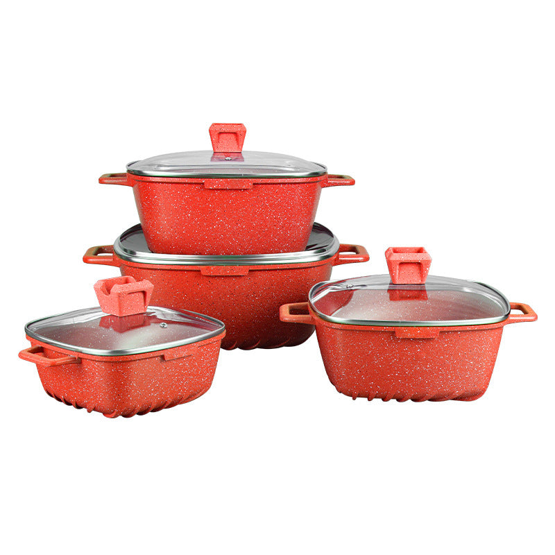 Oem personalized douyin popular square medical stone non-stick aluminum pot soup pot frying pan for home kitchen utensils wholesale pot