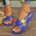European and american plus size criss-cross strap flat sandals - women's retro color block wide band open toe beach sandals