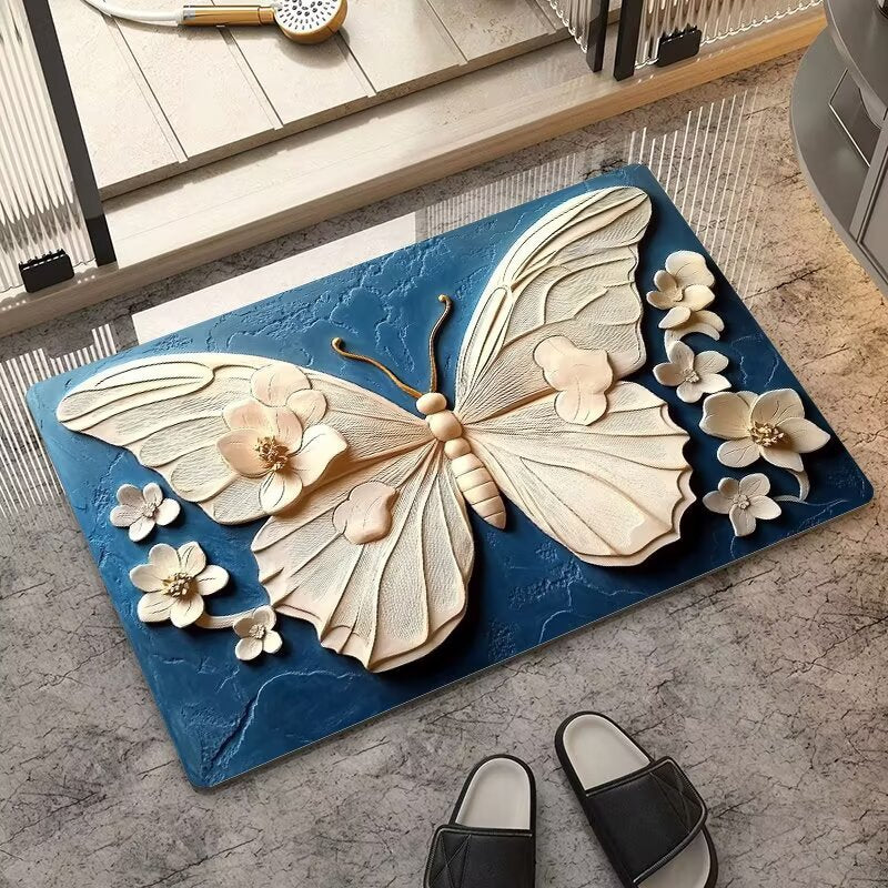 stereo butterfly soft diatom mud kitchen floor mat bathroom door absorbent quick-drying mat non-slip mat bathroom carpet