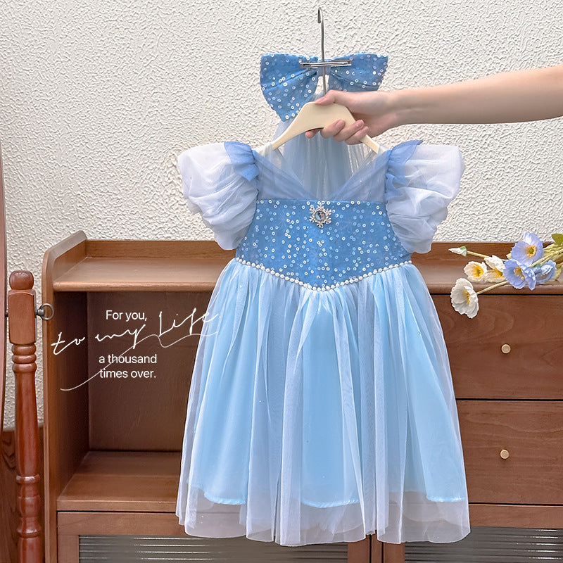 Girls' elsa princess dress -  summer new arrival - elsa gown with bow - frozen queen