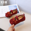 Vancahao girls' slip-on soft sole flats -  autumn new korean style kids' loafers with tassel leather shoes