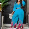 Q094 independent station spring new arrivalfashionelegantv neck bat sleeve chiffon tops high waistloose pants african suit