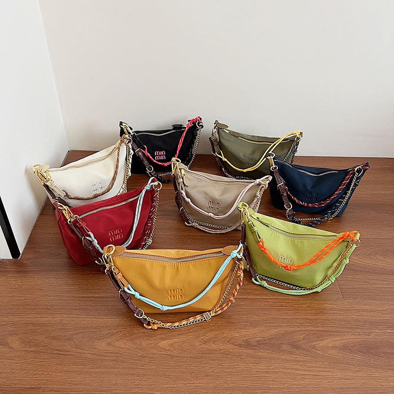 Internet celebrity trend shoulder bag 2025 summer new contrasting color canvas small lunch box bag commuter fashion trend handbag