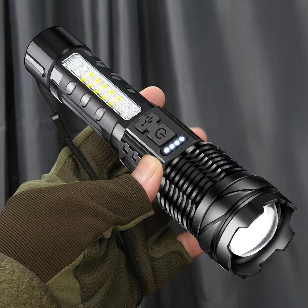 Cross-border explosive white laser flashlight multi-function zoom outdoor warning side light strong light working search flashlight