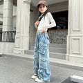 girls' spring/autumn denim pants: new styles for mid-to-large children, loose-fit casual straight-leg trousers, stylish and versatile wide-leg pants for kids