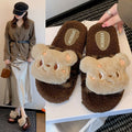 cute cartoon bear leopard print furry slippers for women, autumn and winter home wear, 2025 new cotton slippers, wholesale in stock