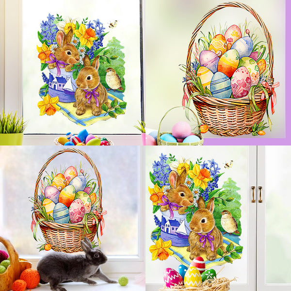 Easter Bunny Egg Stickers Creative Decorations Window Stickers Holiday Surprise Celebration Wall Stickers Wholesale