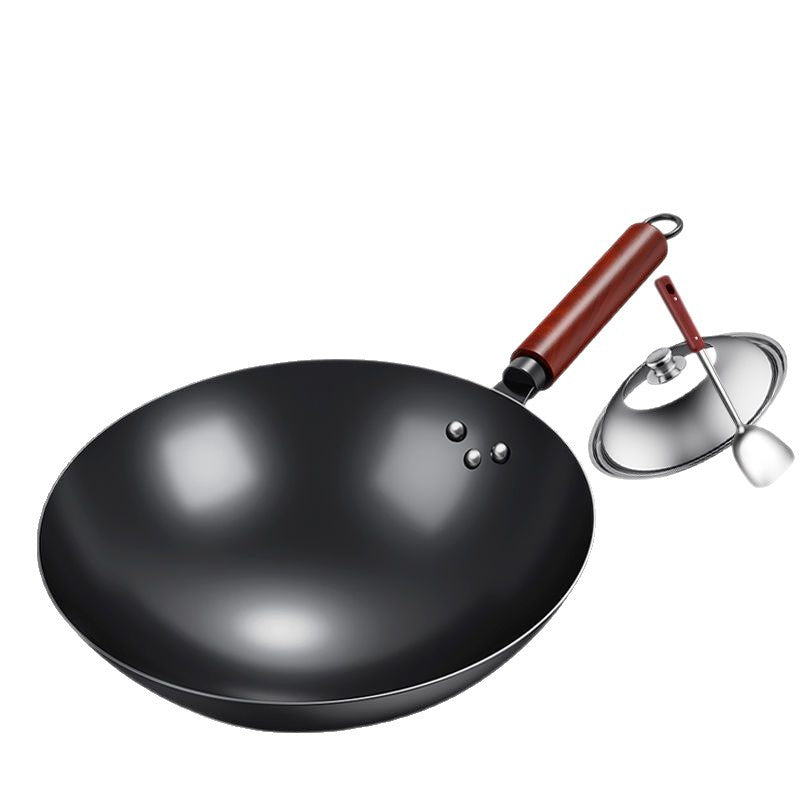Zhangqiu stir-fry wok iron pan - classic home-use iron wok, flat-bottomed pan, non-stick, suitable for induction cookers and gas stoves, ultra-durable