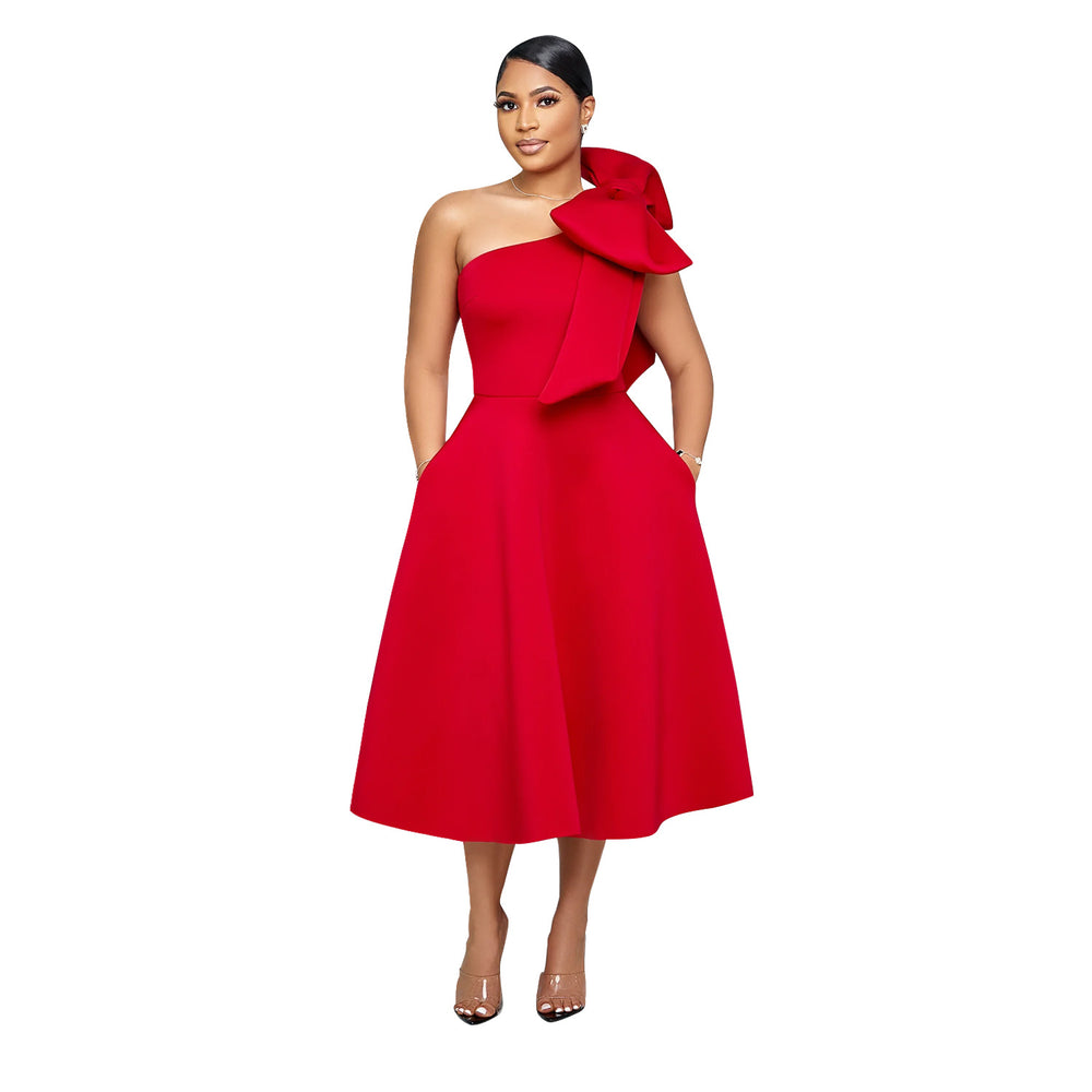 C7011 cross-border   independent station fashion women's solid color sexy formal dress new