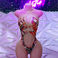 women's patchwork one-piece cutout bikini - edgy, fashionable, sexy halter bodysuit