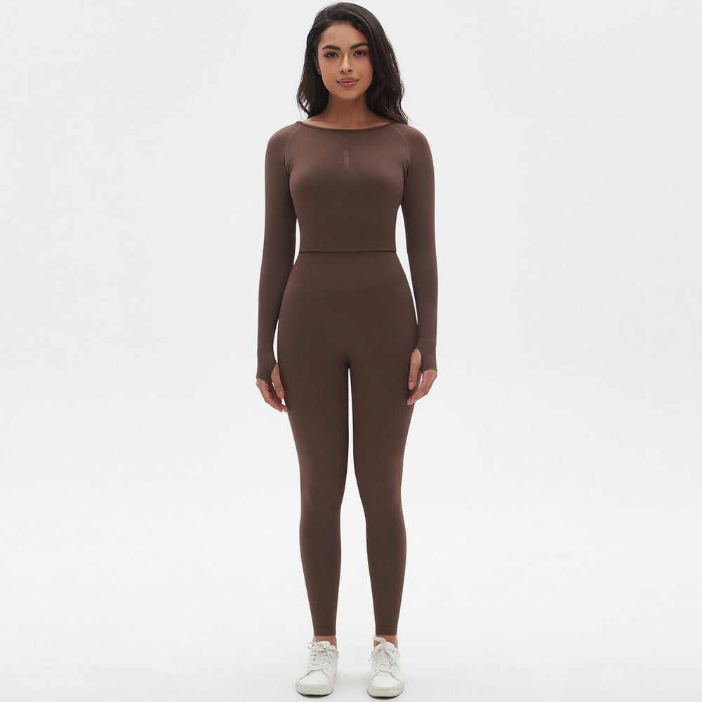 European and american seamless yoga set - high-waisted butt-lifting peach lift leggings with long-sleeve compression top - running & fitness activewear set