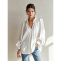 european and american cross-border women's fashion new arrival: v-neck ruffle trim solid color long sleeve versatile blouse