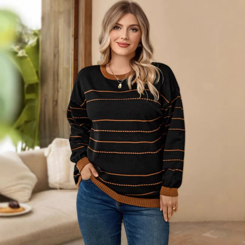 Korean style striped soft & cozy autumn/winter petite women's winter base layer sweater - versatile retro pullover knit inner layer