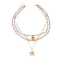 European and american cross-border summer beach soft clay imitation pearl beaded necklace niche irregular multi-layered starfish necklace