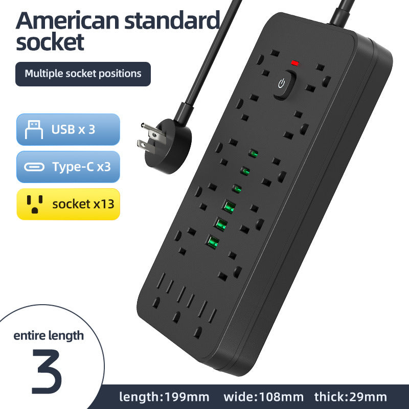 110v power strip extension cord with overload protection, usb charging outlet, us/canada/mexico standard, pd socket, taiwan version