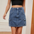 Fashion cross-border export women's clothing  new style washed elastic waist workwear flap pocket pants denim skirt skirt trendy