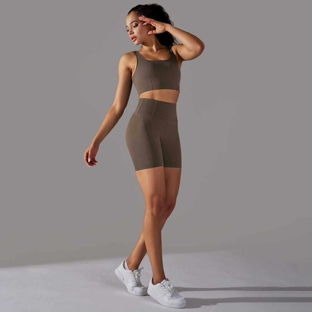 fashion seamless knittingpure color polka dot high elastic tight breathable yoga suit running fitness two-piece set