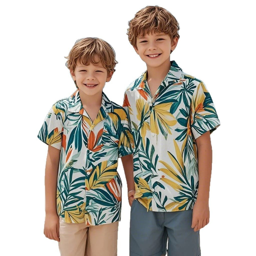 Summer lightweight kids' shirt - cool, mid-to-large boy's collared shirt, short-sleeve floral shirt, floral top - custom manufacturer