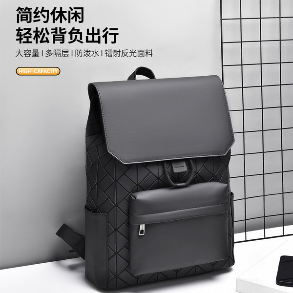 Trendy brand casual geometric rhombus men's schoolbag fashionable white ins large capacity high-end lightweight backpack
