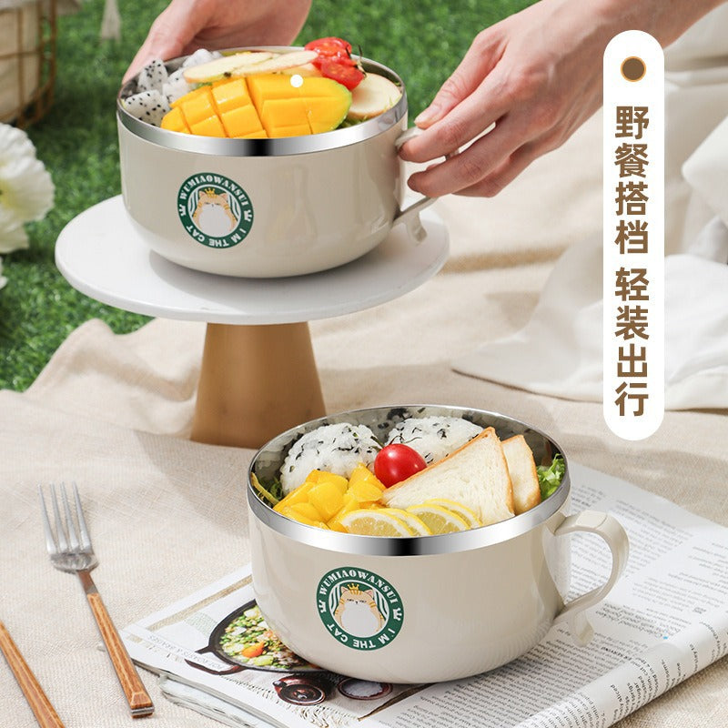 304 stainless steel instant noodle bowl - student meal bowl with lid, creative water filter, convenient noodle bowl, dormitory lunch box - $6 gift